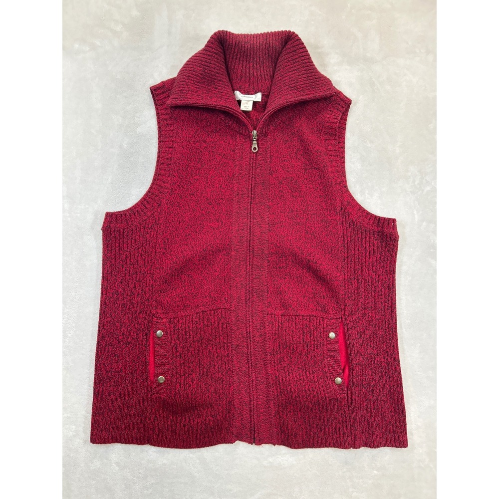 CJ Banks Sweater Vest Womens 1X Plus Red Full‎ Zip Knit Sleeveless Collared